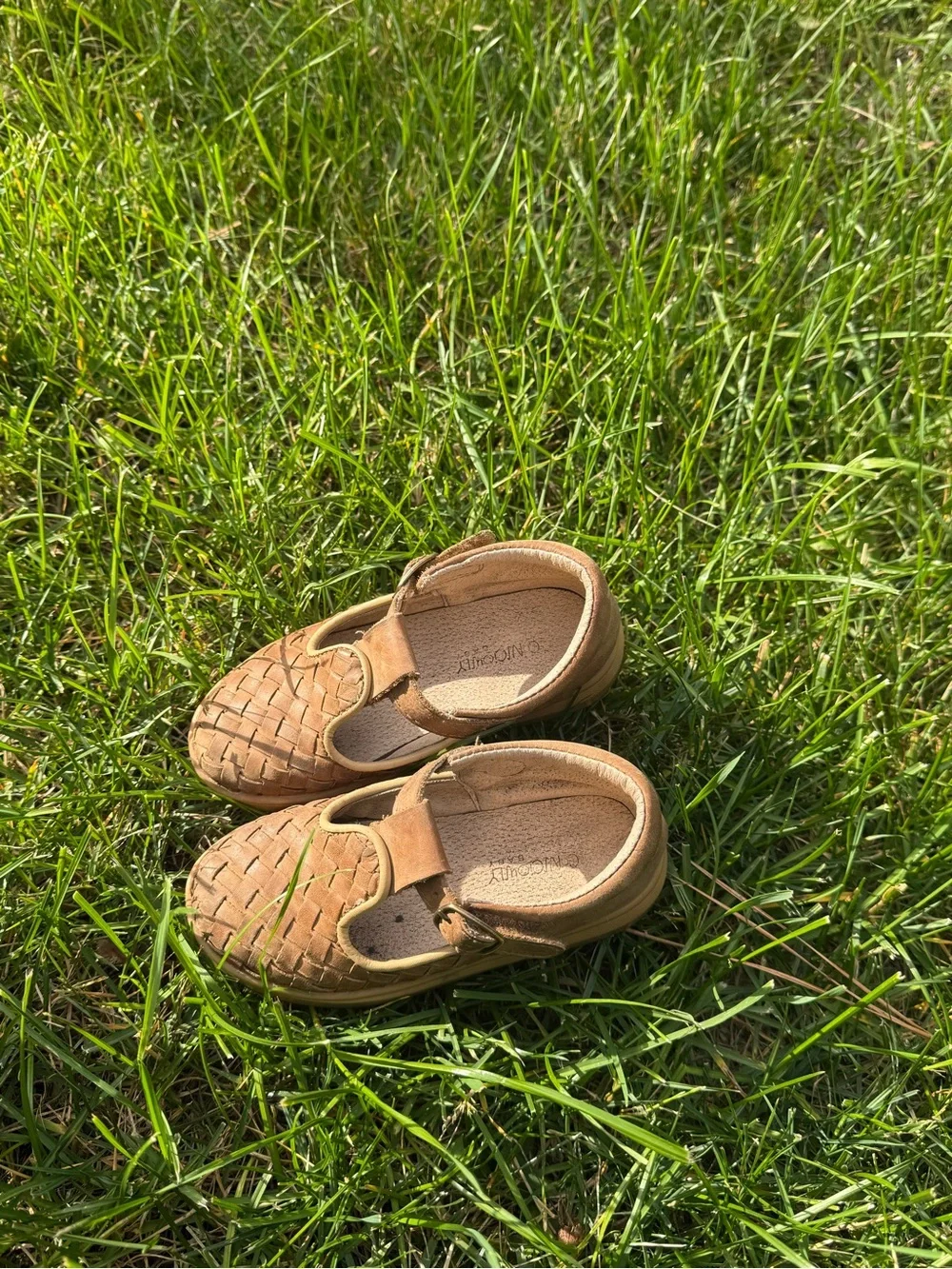 Consciously Baby Leather Woven T-Bar Shoes